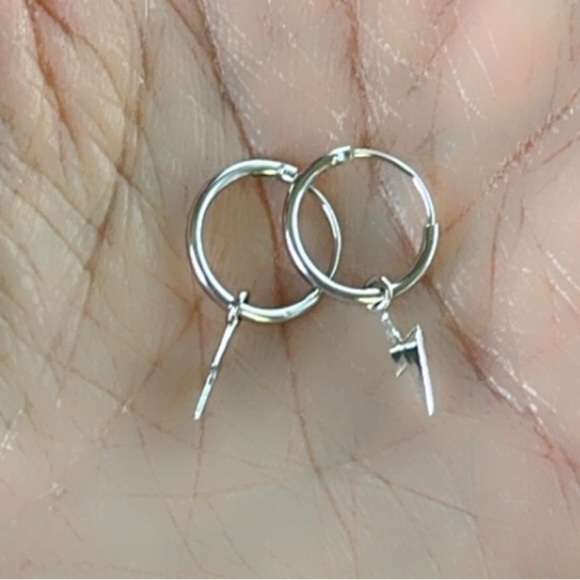 Rhodium Huggie Lightning Bolt Hoops - Picture 8 of 9